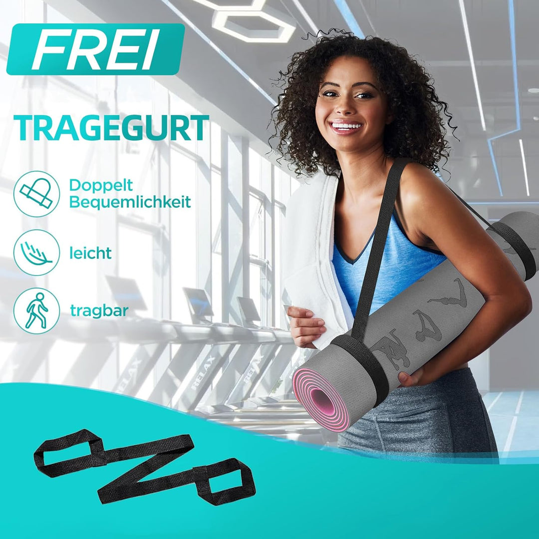 OUTDOUSE Yoga Matte, TPE 6mm Dicke Hautfreundliche Yogamatte Rutschfest Gymnastikmatte Pilates Gymna