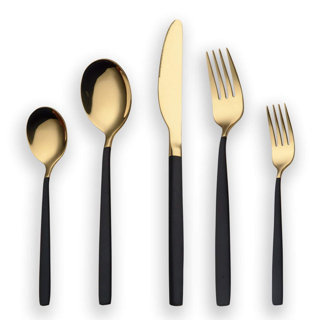 Berglander 30 Stück Titan schwarz Besteck Set, schwarzer Griff mit goldenen Mund Besteck Set, schwar