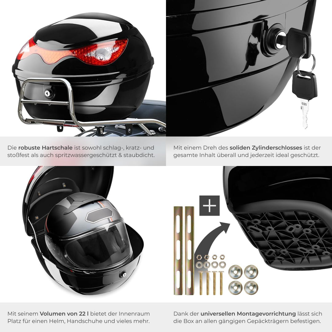 tectake® 401630 Motorradkoffer Topcase Roller - 22 Liter Volumen