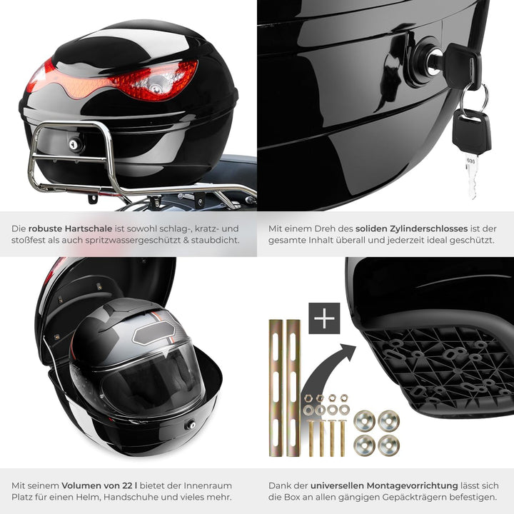 tectake® 401630 Motorradkoffer Topcase Roller - 22 Liter Volumen