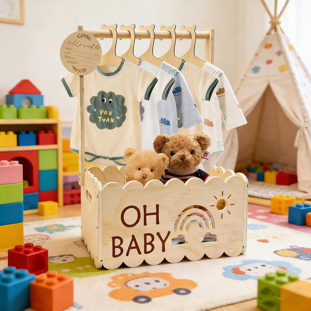 Holz Babyparty Geschenk mit Griff, Baby Aufbewahrungskorb, Holz Baby Geschenk Korb, Babykorb Neugebo