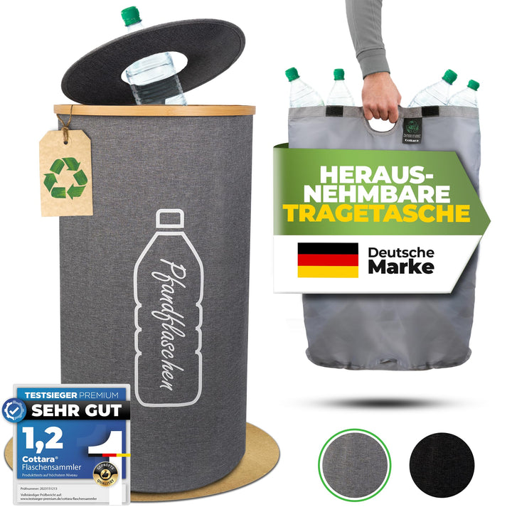 Pfandflaschen Sammelbehälter mit Deckel inkl. Tragetasche | Pfandbehälter mit Einwurf | Ideal als Pf