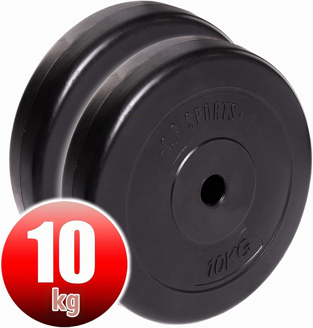 C.P.Sports Hantelscheiben 30mm | Paare 0,5KG bis 20KG oder Sets 26KG / 52KG | Kunststoff mit Zementf