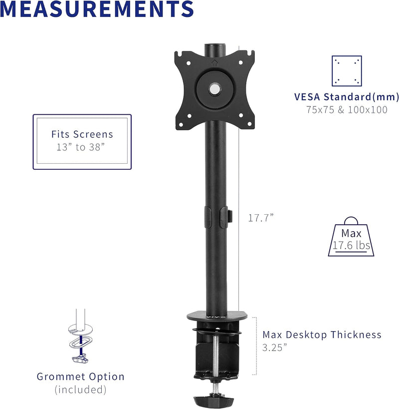 VIVO Einziger Monitor einstellbare Neigungstischhalterung für 1 Steht LCD-Bildschirm bis zu 32" (Sta