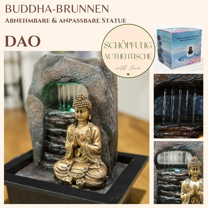 Zen Dao Fountain - Innenbrunnen Buddha Statue Abnehmbares LED -Licht - geschlossen - brauner und Gol