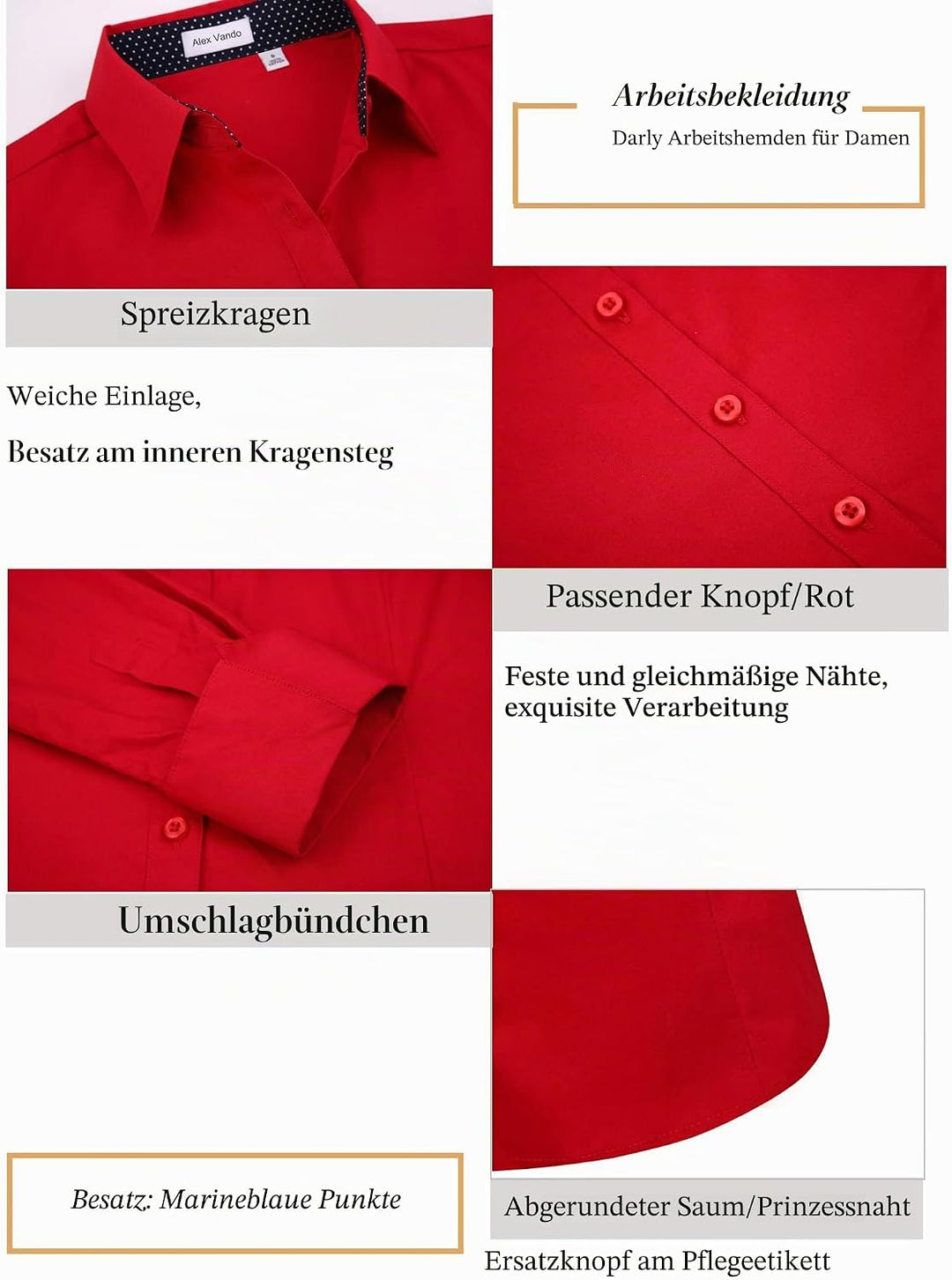 Alex Vando Bluse Damen Langarm Hemd Damen Stretch – Business Button Down Shirts, Bügelfrei Arbeitshe