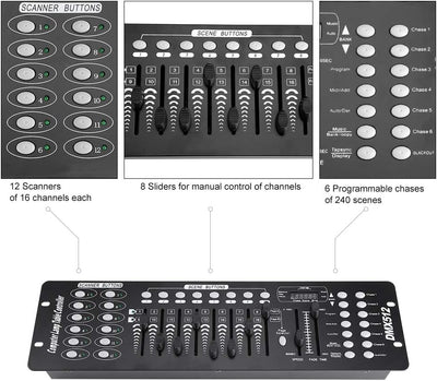 Bühnenlicht-Controller, 192 Kanäle DMX-Bühnenlicht-Konsole Partylicht-Controller-Panel für Schulkonz