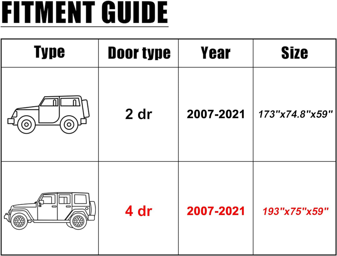 X AUTOHAUX SUV Auto Abdeckung für Jeep Wrangler JK JL 4 Türer 2007-2021 Wasserdicht Grau, Grau