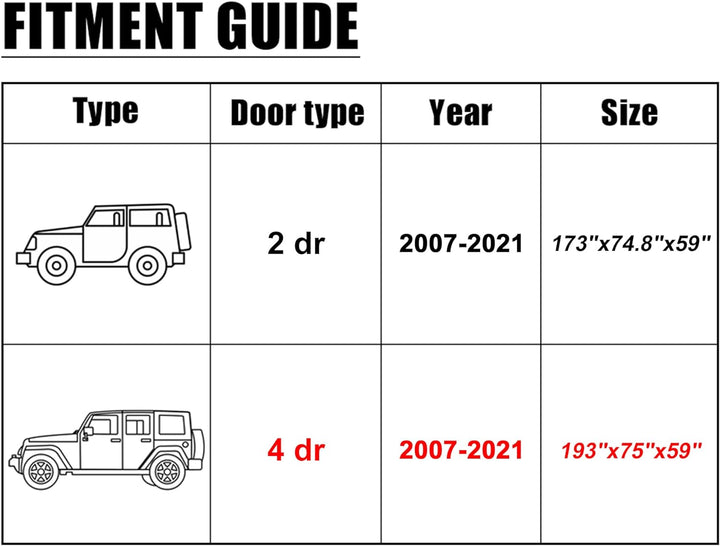 X AUTOHAUX SUV Auto Abdeckung für Jeep Wrangler JK JL 4 Türer 2007-2021 Wasserdicht Grau, Grau