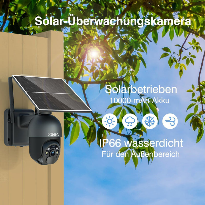 Xega 3G/4G LTE Überwachungskamera Aussen mit SIM Karte Kabellos Solar PTZ IP Kamera Outdoor mit 2K F