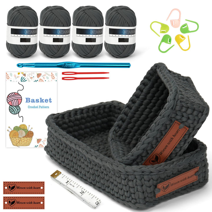 OSTWOLKE Häkelset für Anfänger, Komplettes Häkel Set, Korb Crochet Set mit Häkelnadel & Textilgarn &