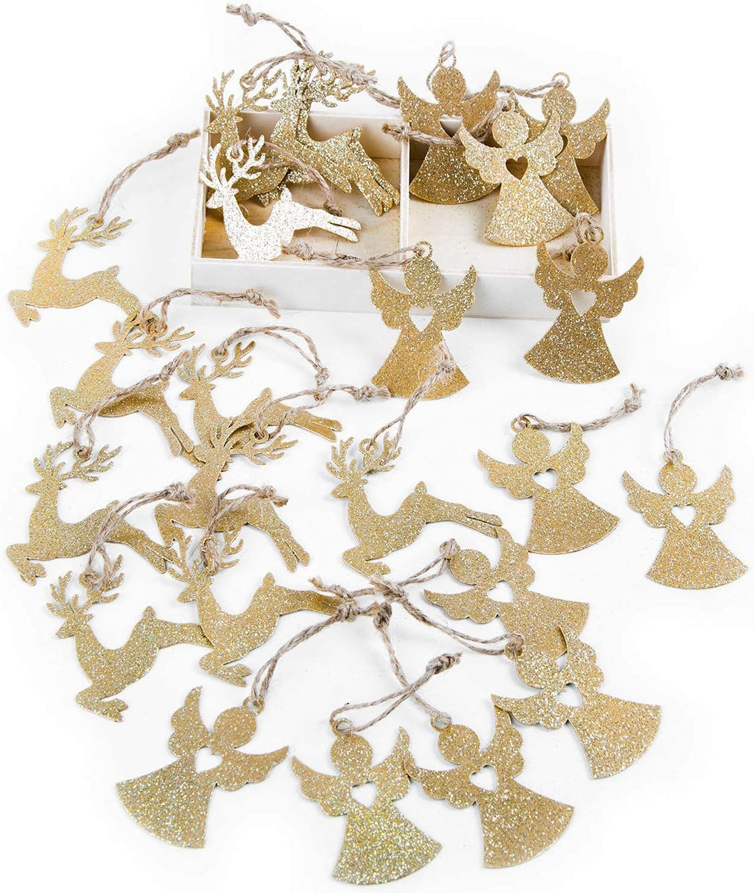 Logbuch-Verlag 24 goldene Weihnachtsanhänger Engel Hirsch Anhänger Weihnachten 5 cm Glitzer Baumschm