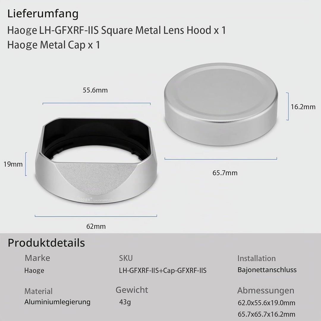 Haoge Gegenlichtblende aus Metall, quadratisch, für Fujifilm GFX100RF Kamerazubehör LH-GFXRF-IIS + C