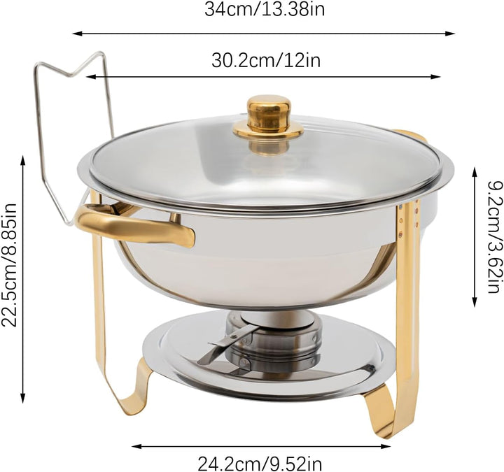 Chafing Dish 5L Runder Edelstahl Warmhaltebehälter ø302x(H) 225mm Speisenwärmer mit Glasdeckel für C