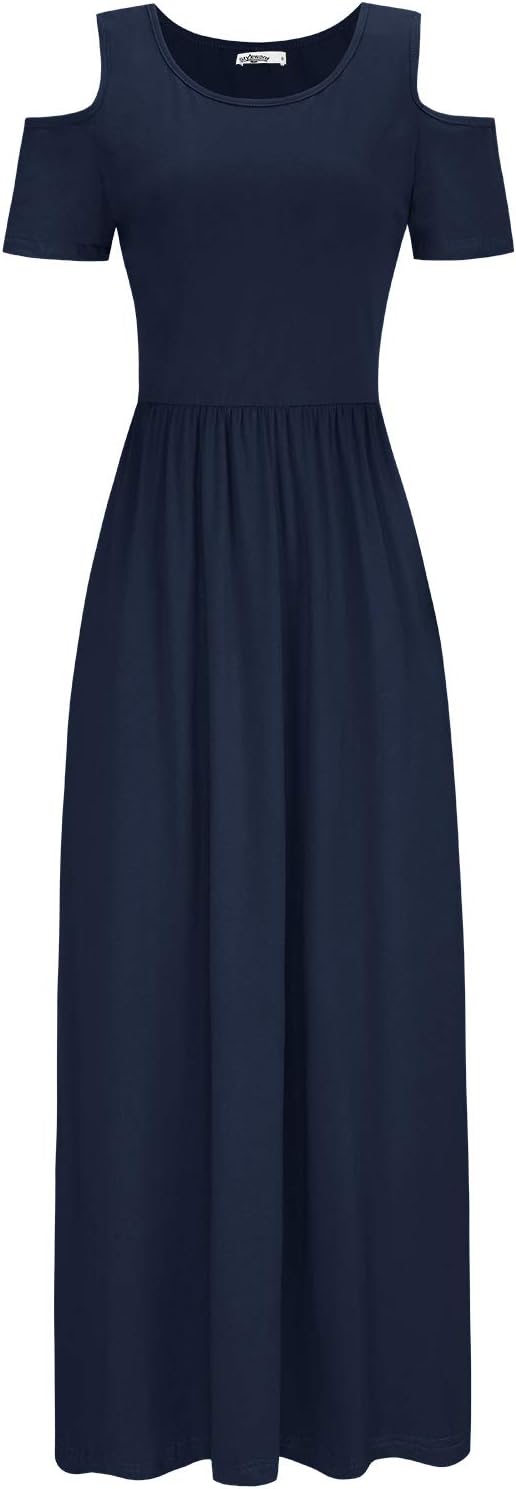STYLEWORD Sommerkleid Damen Lang Maxikleid Sommer Elegant Freizeitkleid Kurzarm Kleider mit Taschen
