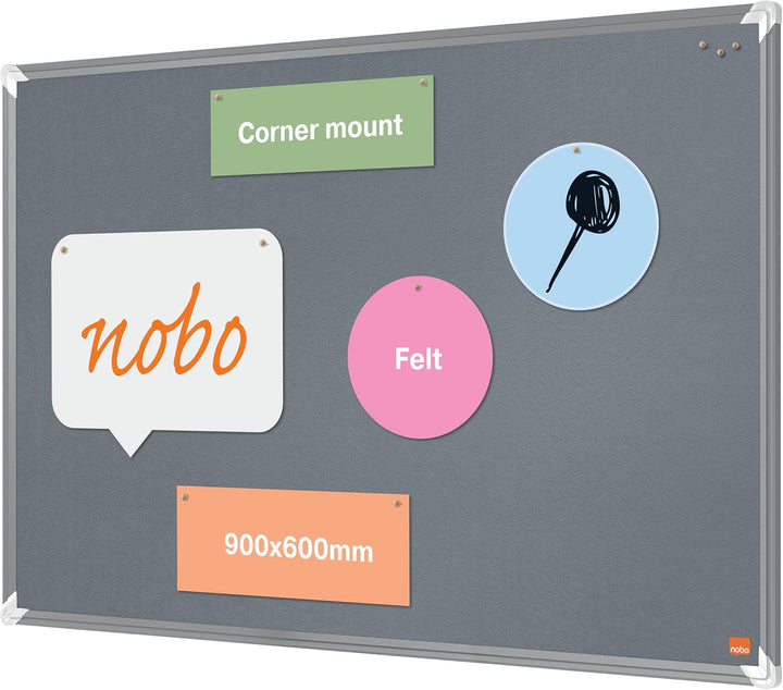 Nobo Filz-Notiztafel, 60 x 90 cm, Aluminiumrahmen, Traditionelle Eckmontage, Premium Plus, Grau, 191
