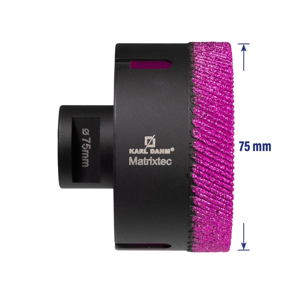 Karl Dahm MATRIXTEC Diamant-Trockenbohrkrone Ø 75 mm I Fliesenbohrer für Feinsteinzeug, Fliesen & Na