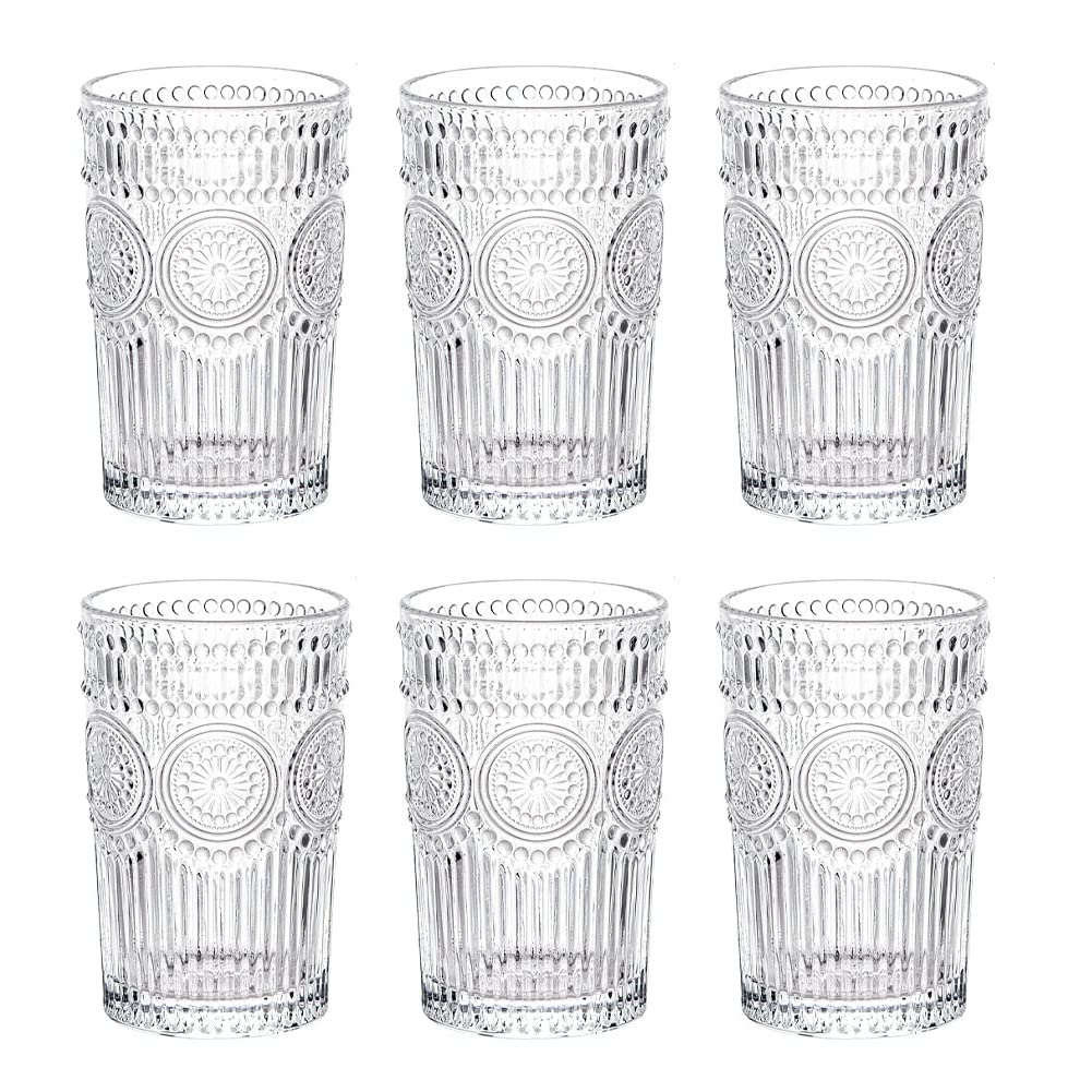 LOYUYU Set von 6, Romantische Wassergläser, 350ml Premium Trinkgläser Tumbler, Vintage Gläser Set fü
