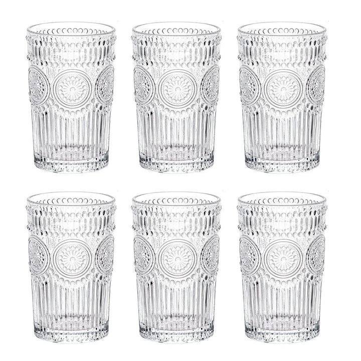 LOYUYU Set von 6, Romantische Wassergläser, 350ml Premium Trinkgläser Tumbler, Vintage Gläser Set fü