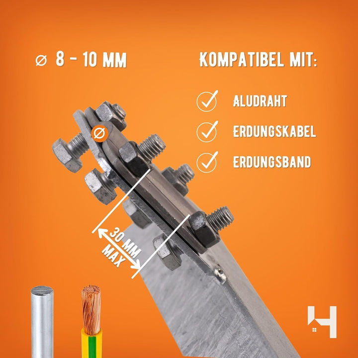HausHeld® Kreuzerder verzinkt 1m mit Anschluss für Runddraht Ø 8–10mm & Erdungsband 30mm – Kreuzprof