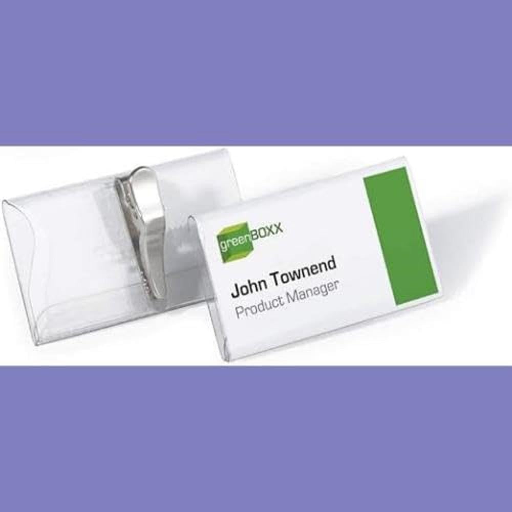 Durable Namensschild (mit Krokoklemme, 40 x 75 mm) Packung à 25 Stück, transparent, 811019 40 x 75 m