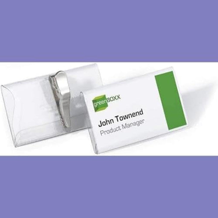 Durable Namensschild (mit Krokoklemme, 40 x 75 mm) Packung à 25 Stück, transparent, 811019 40 x 75 m