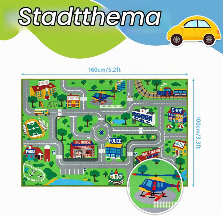 Capslpad Kinderteppich 100x160cm rutschfest Stadtplan Spielteppich Pädagogischer Spielteppich Maschi