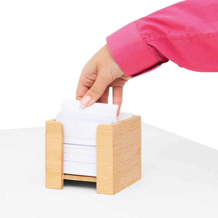 Zettelbox Bambus, nachhaltiger Zettelkasten Holz, Notizzettel Halter, 900 Blatt holzfreies Papier 70