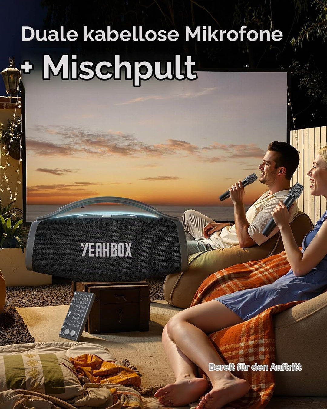 YEAHBOX Sonic Boom Ultra K Karaoke Lautsprecher Bluetooth, Partylautsprecher mit 2 kabellosen Mikrof