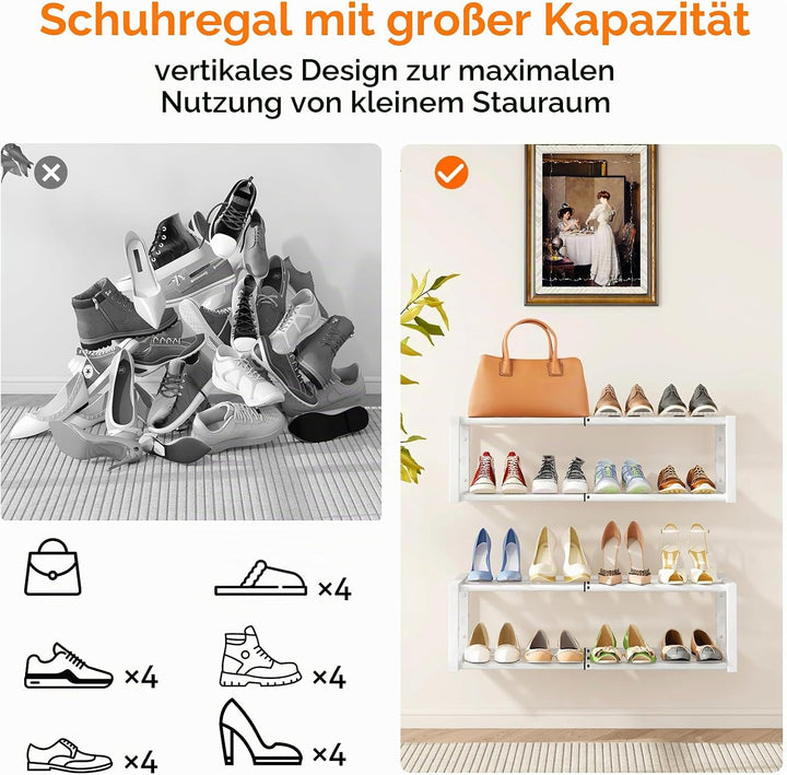 IBUYKE 2 Stück Schuhregal Wandmontage, 41-73cm Ausziehbares Hängendes Schuhständer für 12-16 Paar Sc