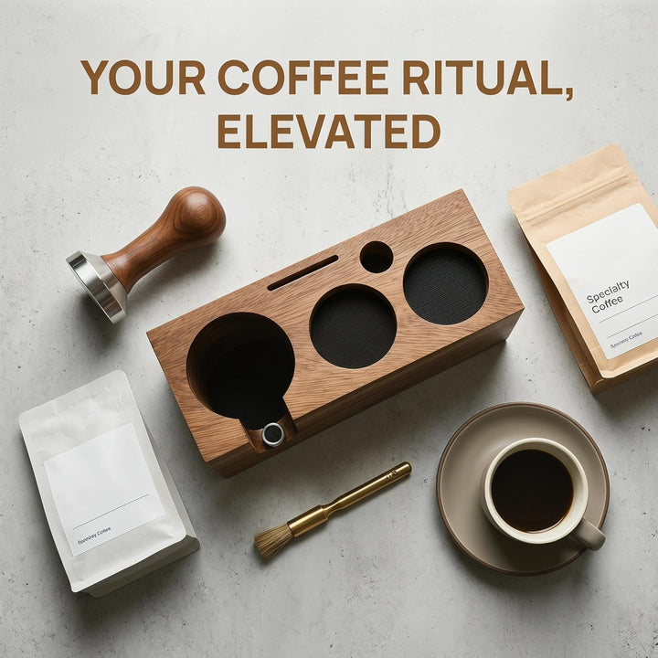 Tamperstation 58mm Espresso Tamping Station aus Walnussholz Multifunktionale Tamper Station für Sieb