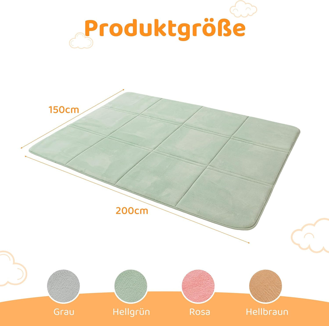 BYBYME 3cm Dicke Faltbare Krabbelmatte Baby, 150x200cm Spielmatte mit Rutschfester Unterseite, Weich
