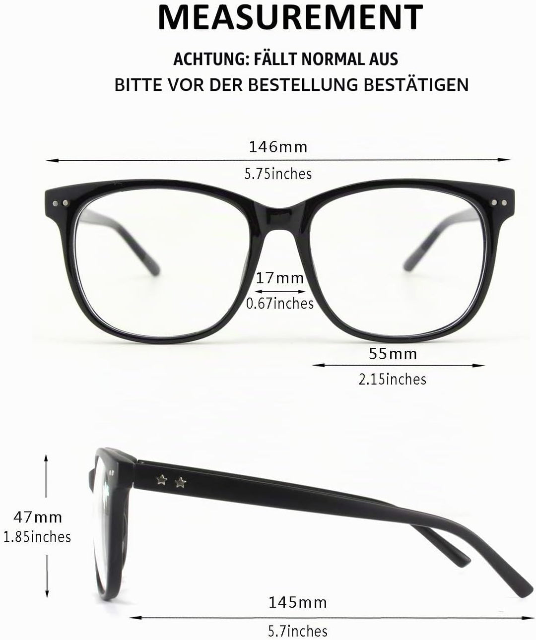GQUEEN Hornbrille Brille Ohne Stärke Fake Brille Nerdbrille Damen Herren Grosser Rahmen UV400,PE1 1.