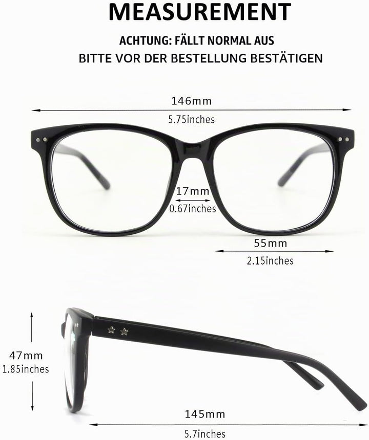 GQUEEN Hornbrille Brille Ohne Stärke Fake Brille Nerdbrille Damen Herren Grosser Rahmen UV400,PE1 1.