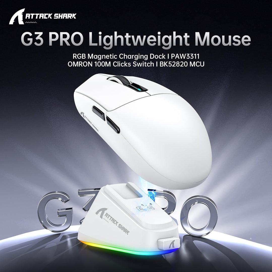 ATTACK SHARK G3PRO Gaming-Maus mit magnetischer Ladestation, PixArt PAW3311 Gaming-Sensor, Bluetooth
