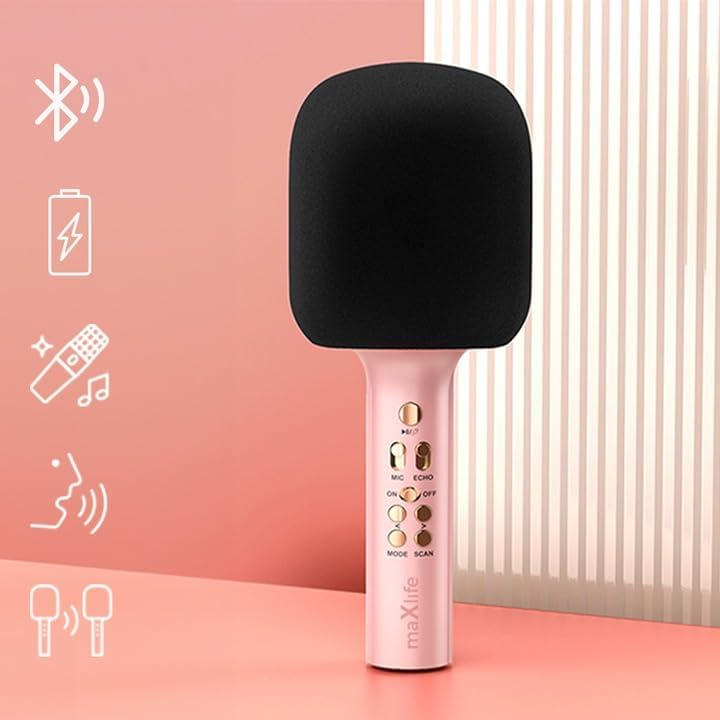 FOREVER MaxLife Bluetooth-Mikrofon mit Lautsprecher MXBM-600 Rosa Kabellos Lautsprecher mit Microfon
