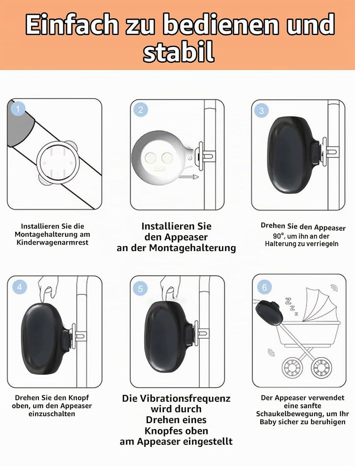 Kinderwagenschaukler, Einschlafhilfe Baby Wiederaufladbar (USB-C), 5 Einstellbare Schaukelintensität