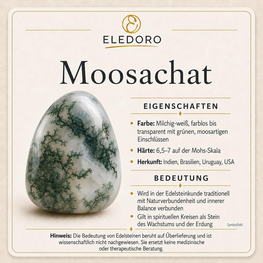 ELEDORO Edelstein Perlenkette Collier endlos geknotet 8mm 80cm lang Moosachat