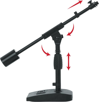 Gator Frameworks Short Weighted Base Microphone Stand with Telescopic Boom Arm and 2.5 Lbs Counter W