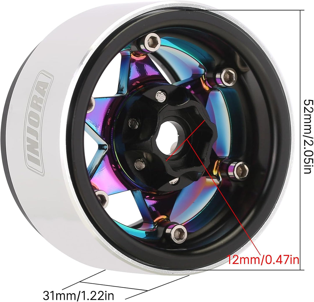 INJORA 1.9" Beadlock Felge - 143g Super Heavy Messing & Aluminium Deep Dish Felge für 1/10 RC Crawle