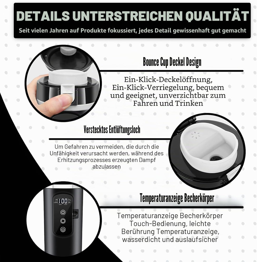 500ml Auto-Heizbecher, 12V/24V Auto Wasserkocher mit LCD-Anzeige, 45-100W Tragbare Heizung Reise Was