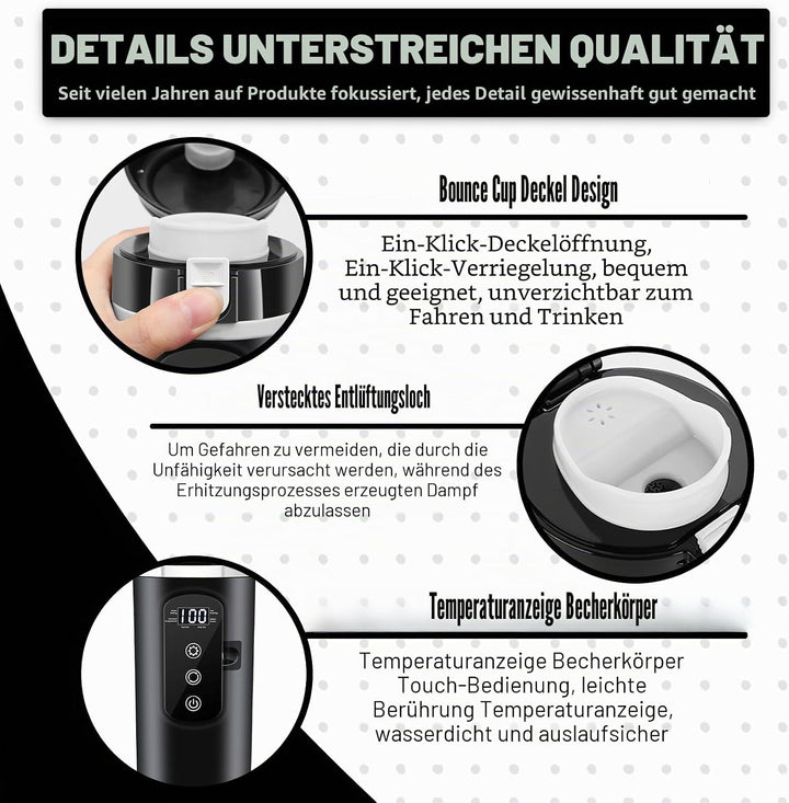 Auto-Heizbecher 500ml, 12V/24V Auto Wasserkocher mit LCD-Anzeige, 45-100W Tragbare Heizung Reise Was