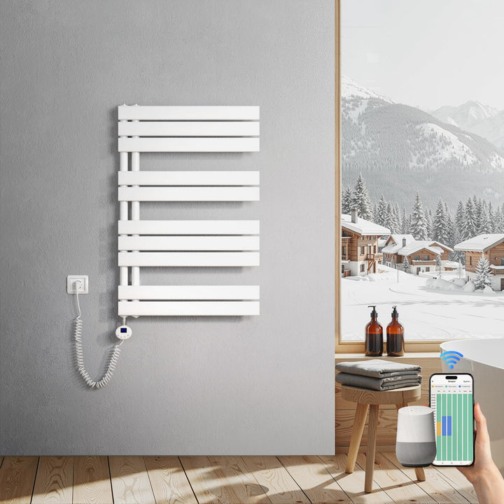 Heilmetz Badheizkörper Elektrisch 899 x 600mm Weiss mit WIFI Smart Heizstab 400W, Flach Handtuchwärm