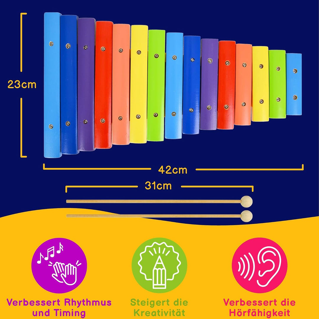 A-Star 15-Noten-buntes hölzernes Regenbogen-Sopran-Diatonisches Xylophon mit zwei Holzschlägeln – G5