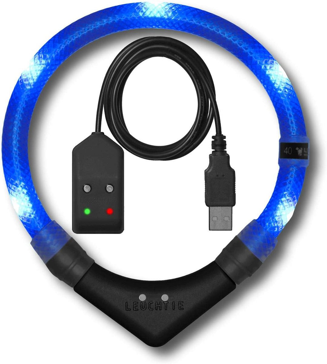LEUCHTIE® Leuchthalsband Easy Charge blau Grösse 35 I USB aufladbar I LED Halsband für Hunde I konst
