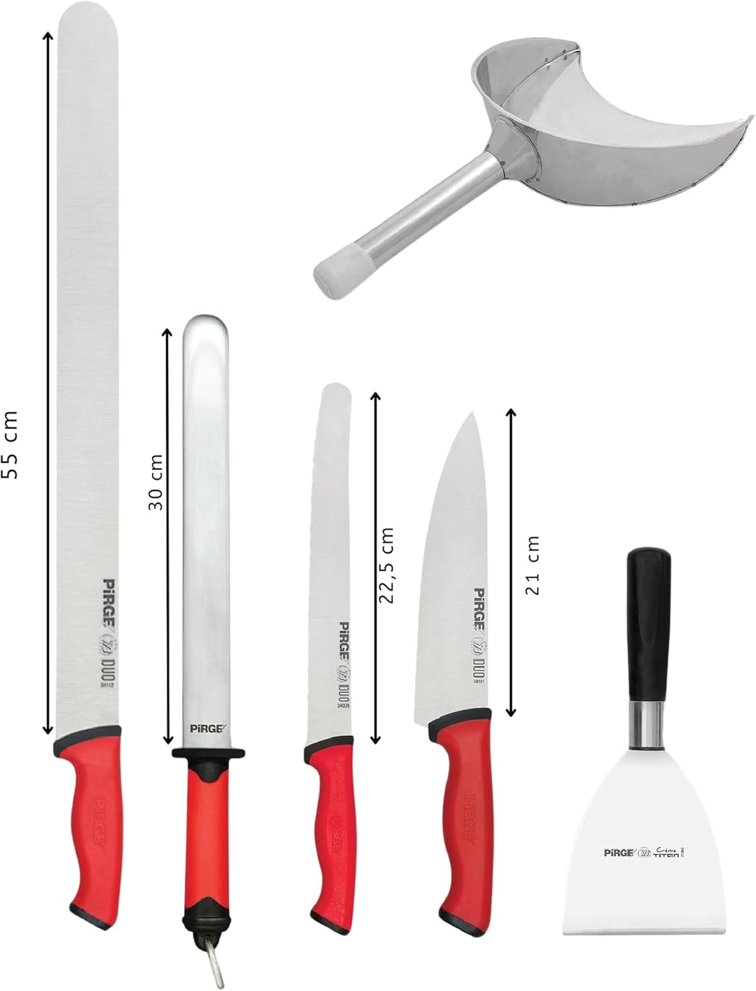 Pirge Profi Kebab Messer Set für Döner Shop - Döner Messer Set 6 TLG - 55 cm Döner Kebab Messer - 21