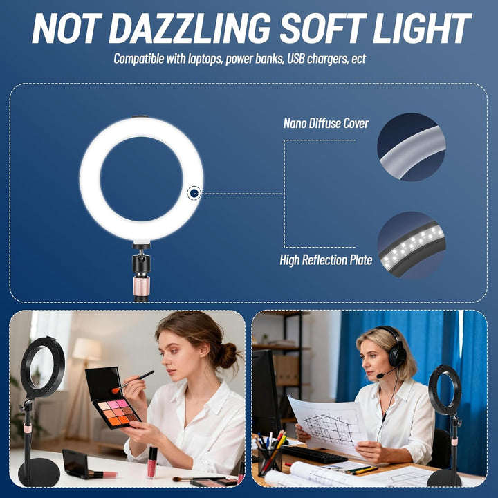 Ringlicht mit Stativ Handy Laptop Videokonferenz Licht mit Klemme 6.3 Zoll Tisch LED Ring Light Self