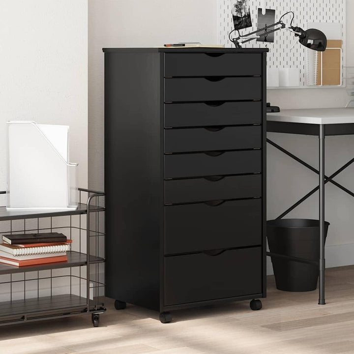 vidaXL Rollschrank mit Schubladen Moss Schwarz Massivholz Kiefer, Kommode, Schubladenschrank, Schrei