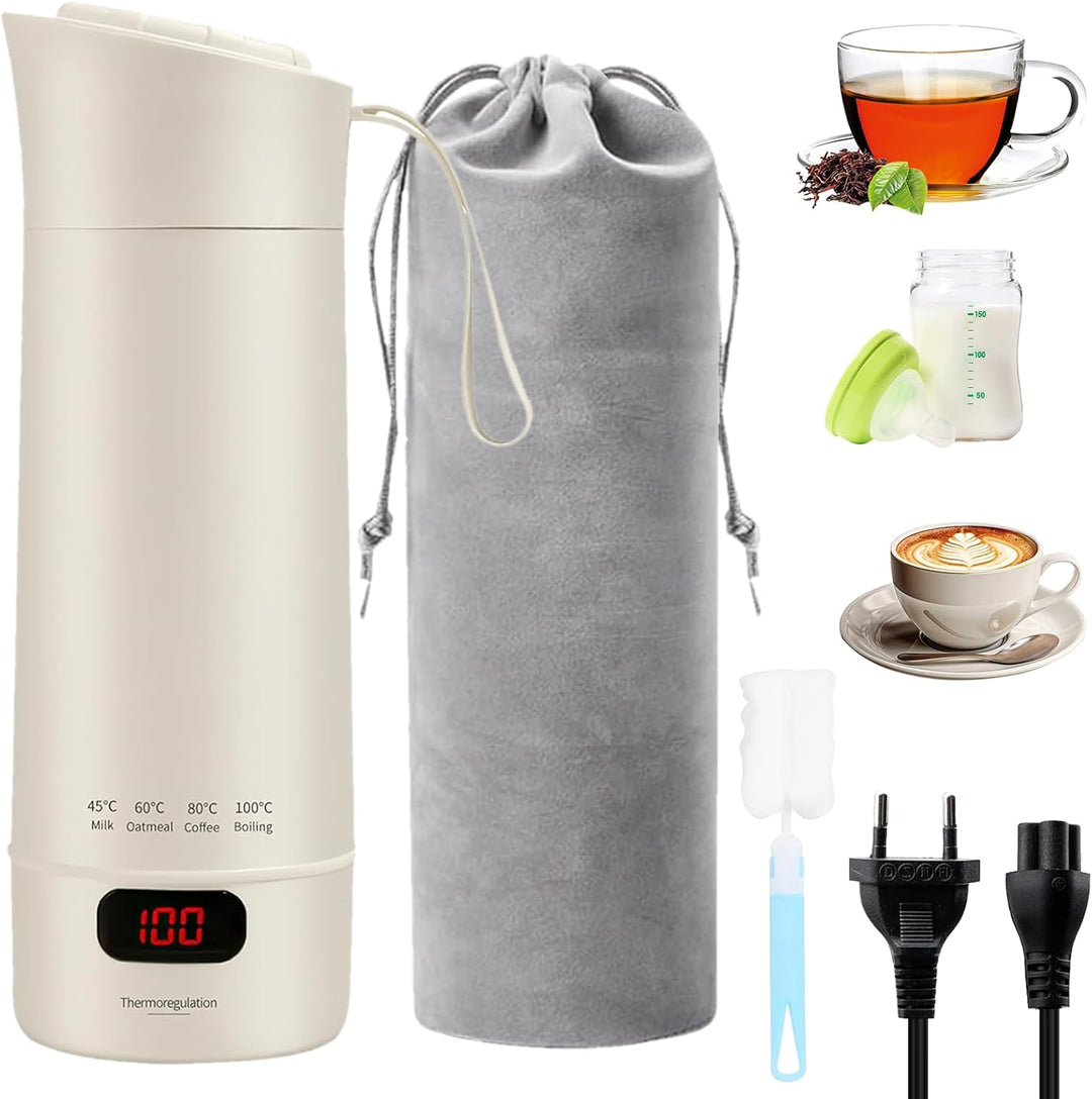 Elektrischer Reisewasserkocher Klein 400ML, Kleiner Wasserkocher Reise Schnelles Kochwasser mit Temp