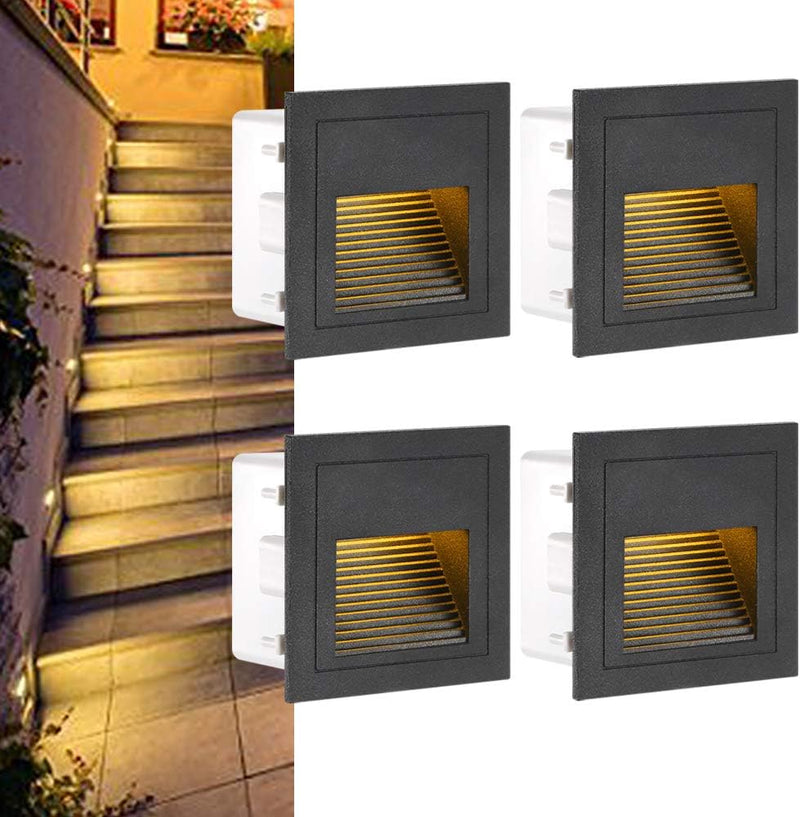 GEYUEYA Home LED-Treppenlicht Aluminium 3W Glaswandleuchten Treppenlicht mit Unterputz Quadratische